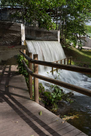City Smiltene, Latvia.Fountain in the lake and around tree.13.09.2020の写真素材