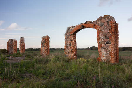 City Smiltene, Latvia.Old brick stonehenge and park.Travel photo.の写真素材