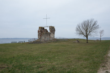 City Cesis, Latvia. Old sand cave and green moss.Travel photo.29.11.2020の写真素材