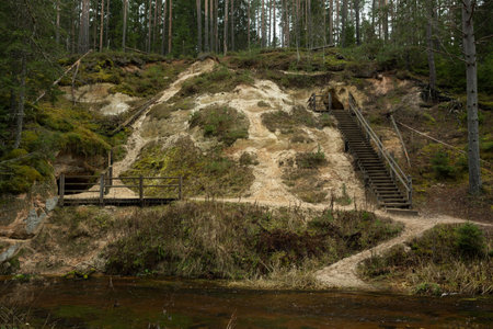 City Cesis, Latvia. Old sand cave and green moss.Travel photo.29.11.2020の写真素材