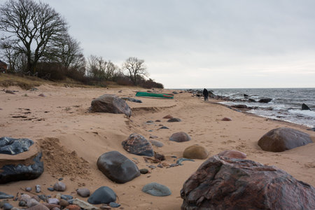 City Tuja, Latvia.Beach with stones and sand.Travel photo.の写真素材