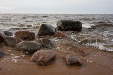 City Tuja, Latvia.Beach with stones and sand.Travel photo.の写真素材