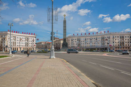 Minsk, Belarussia. City infrastructure, street with buildings, transport and people.26.04.2022のeditorial素材