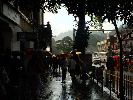 Street in the rain at Kandyのeditorial素材