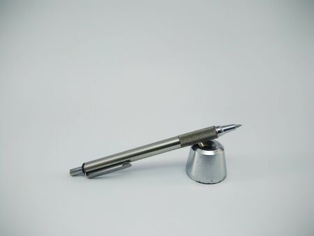 Silver Metal Ball Point Pen Isolated On White backgroundの写真素材