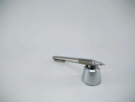 Silver Metal Ball Point Pen Isolated On White backgroundの写真素材