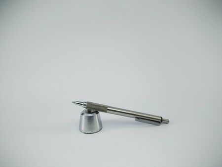 Silver Metal Ball Point Pen Isolated On White backgroundの写真素材