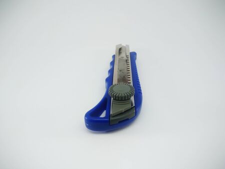 Blue Office Paper Knife Isolated On a White Backgroundの写真素材