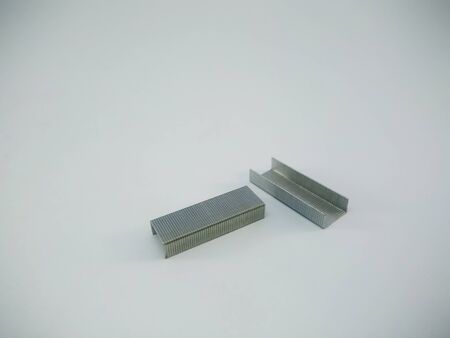 Silver staples clip office stationary equipment isolated on a white background
