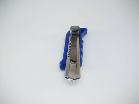 Blue Office Paper Knife Isolated On a White Backgroundの写真素材