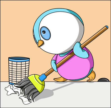 a penguin is swept by trashのイラスト素材