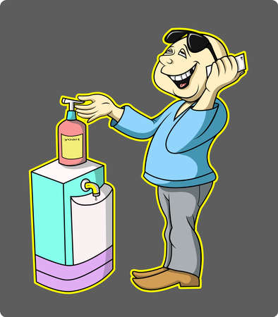 someone is calling while cleaning handsのイラスト素材