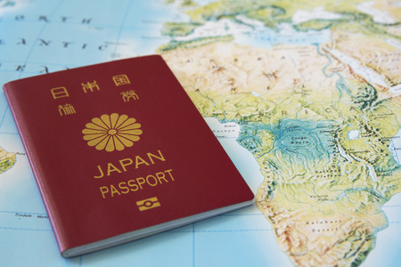 Japanese Passport on the world mapの写真素材