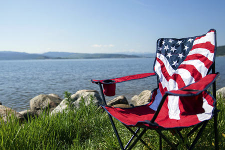 American flag outdoor chairの写真素材