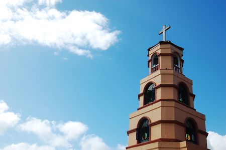 Church bell tower with sky background good for copy space and inserting textの写真素材