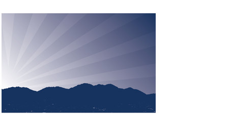 Vector illustration of mountains with sun rising in the background with the lights of the city in the valley belowのイラスト素材