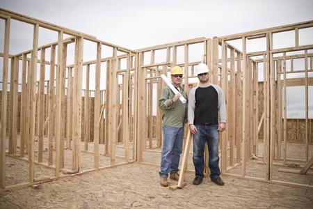 Building Contractors on a job site Wide Angle