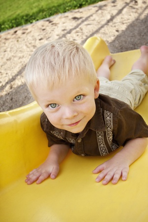 Cute Little Boy on the Playgroundの写真素材