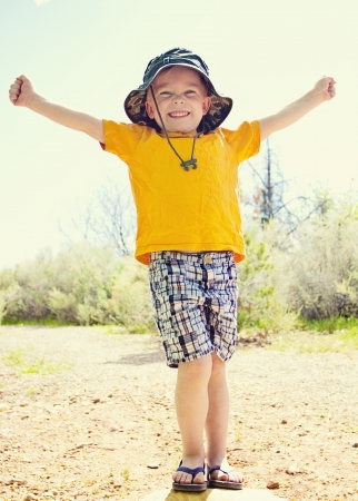 Strong and confident little Boy full lengthの写真素材