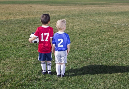 Two Young Soccer Players on the fieldの写真素材