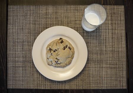 Above view of a Delicious Chocolate Chip cookie on a plateの写真素材