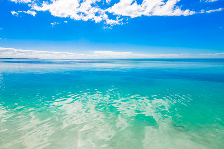 Beautiful and scenic ocean view landscape. Tranquil and gorgeous deep blue ocean and blue sky. Caribbean blueの写真素材