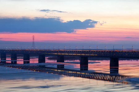 Floating of ice in spring on Amur river in Khabarovsk, Russiaの写真素材