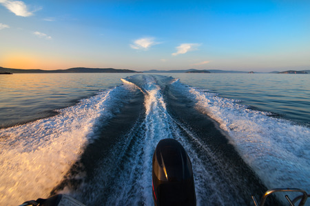 Wake track at sea surface after a boatの写真素材