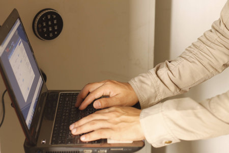 young man working on laptopの写真素材