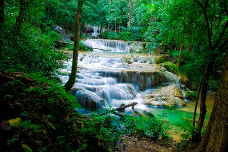 Huay Mae Kamin Waterfall in Kanchanaburi, Thailandの写真素材
