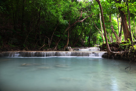 Huay Mae Kamin waterfall in Kanchanaburi, Thailandの写真素材