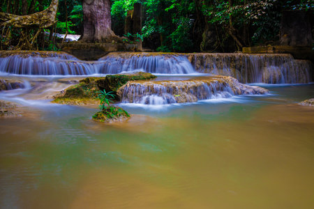 Huay Mae Khamin waterfall in Kanchanaburi, Thailandの写真素材