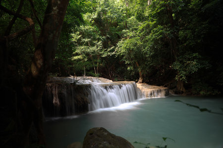 Huay Mae Kamin Waterfall, Kanchanaburi, Thailandの写真素材