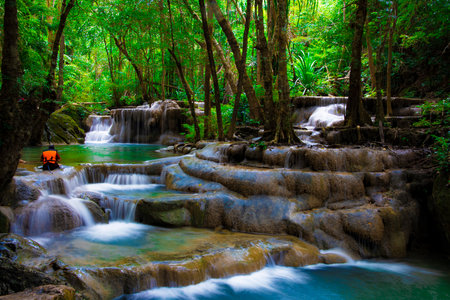 waterfall water nature falling river flowing outdoorsの写真素材