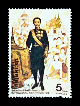 THAILAND - CIRCA 1982: A stamp printed in Thailand shows image of Ratanakosin Bicentennial, series, circa 1982のeditorial素材