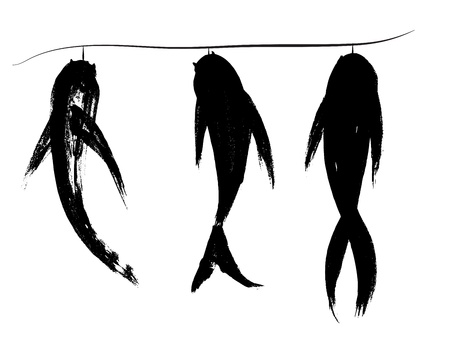 Brush fish with black paint on a white backgroundのイラスト素材