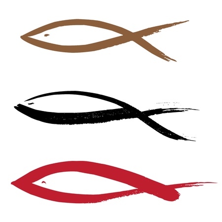 Brush fish with black paint on a white backgroundのイラスト素材
