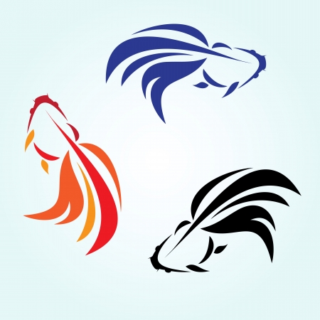 Three goldfish on blue background, vector のイラスト素材