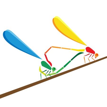 Two colorful dragonfly perched on a leafのイラスト素材