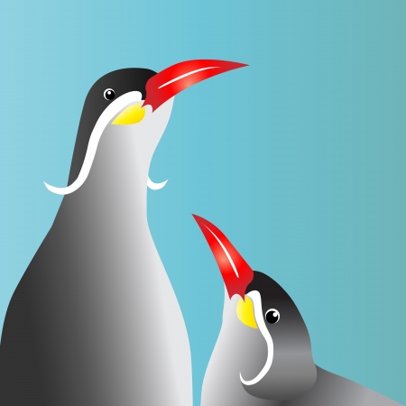 Birds on a blue background with a red lipのイラスト素材