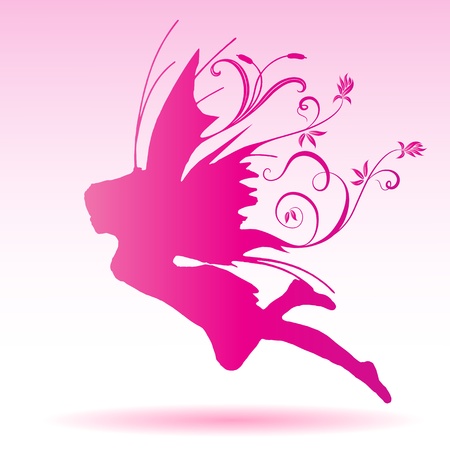 Vector Illustration Silhouette of fairy on flower pattern designのイラスト素材