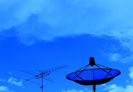 Satellite dish in morning skyの写真素材