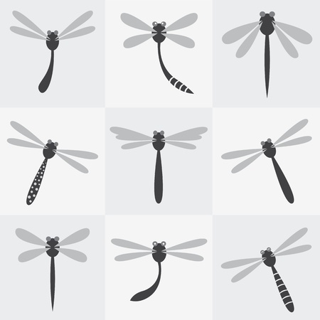 Set of vector dragonfly icons on gray backgroundのイラスト素材