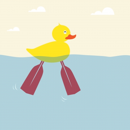 The ducks are swimming with a foot paddleのイラスト素材