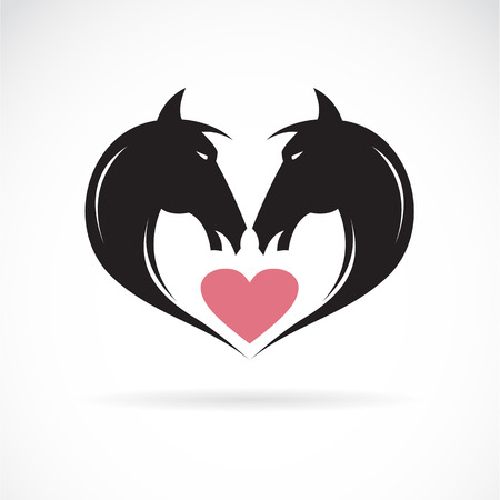 Vector image of two horses on a heart shape のイラスト素材
