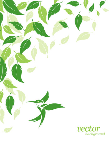 Abstract green leaves and hummingbirds background with place for your text.のイラスト素材