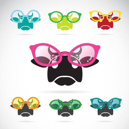 Vector images of cows wearing glasses on white background.のイラスト素材