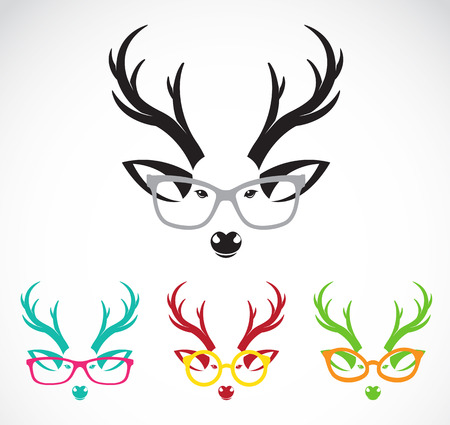 Vector images of deer wearing glasses on white background.のイラスト素材