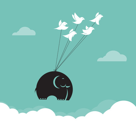 Vector image of bird and elephant in the sky, Represents the unityのイラスト素材