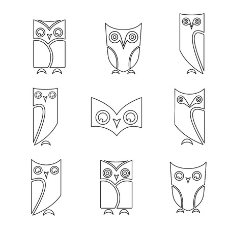 group of owls on white backgroundのイラスト素材